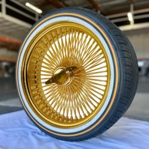 20×8” Standard Triple Plated Gold Wire Wheels – All Gold Everything + Vogue Tires (245/40R20) – Set of 4