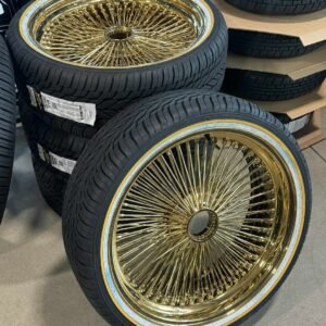 22x8 Titanium Gold Wire Wheels & Vogue Gold/White Tire Package