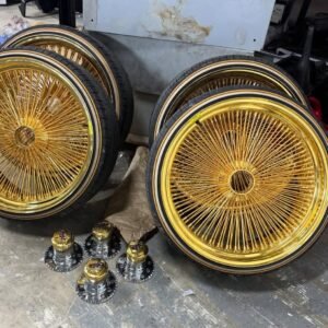 SET OF 24X8 GOLD EAGLE EYE WIRE WHEELS ON (4) 265/35R22 GOLD/WHITE VOGUE TIRES